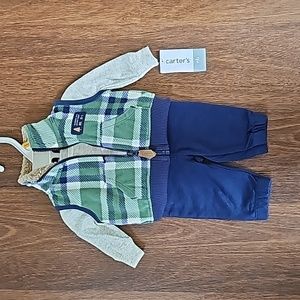 Carters Newborn 3 piece set: plaid vest ls onesie and pants NWTs!